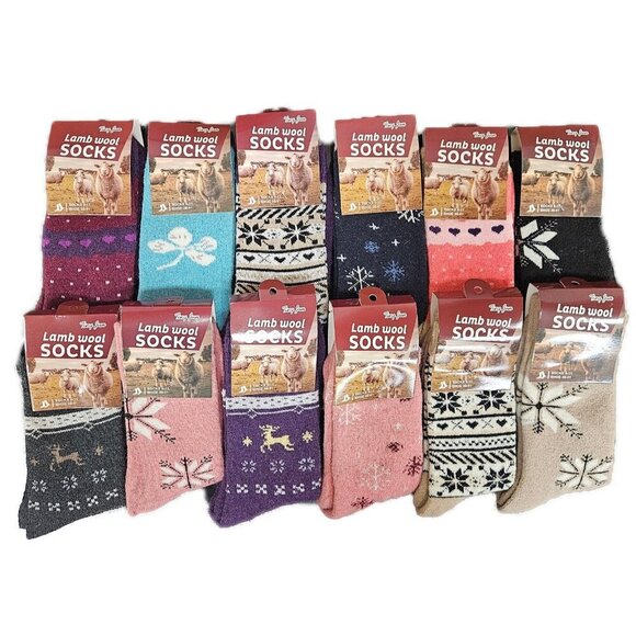 Women Winter Socks, Lamb Wool Warm Sock, Christmas Stocking Stuffers, 12 PAIRS - Picture 1 of 3